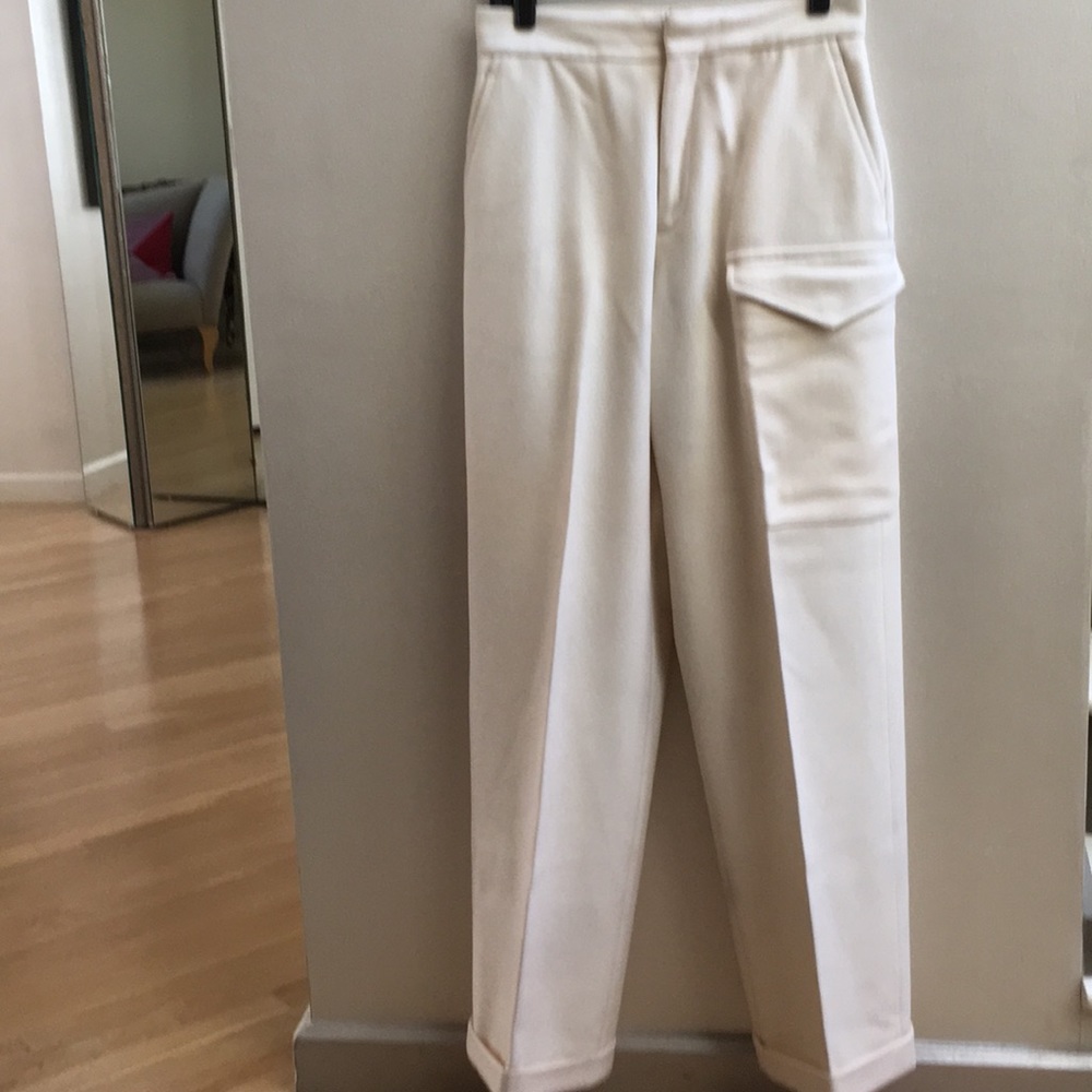 Wool flat front sz 28 pants w cargo & side pockets